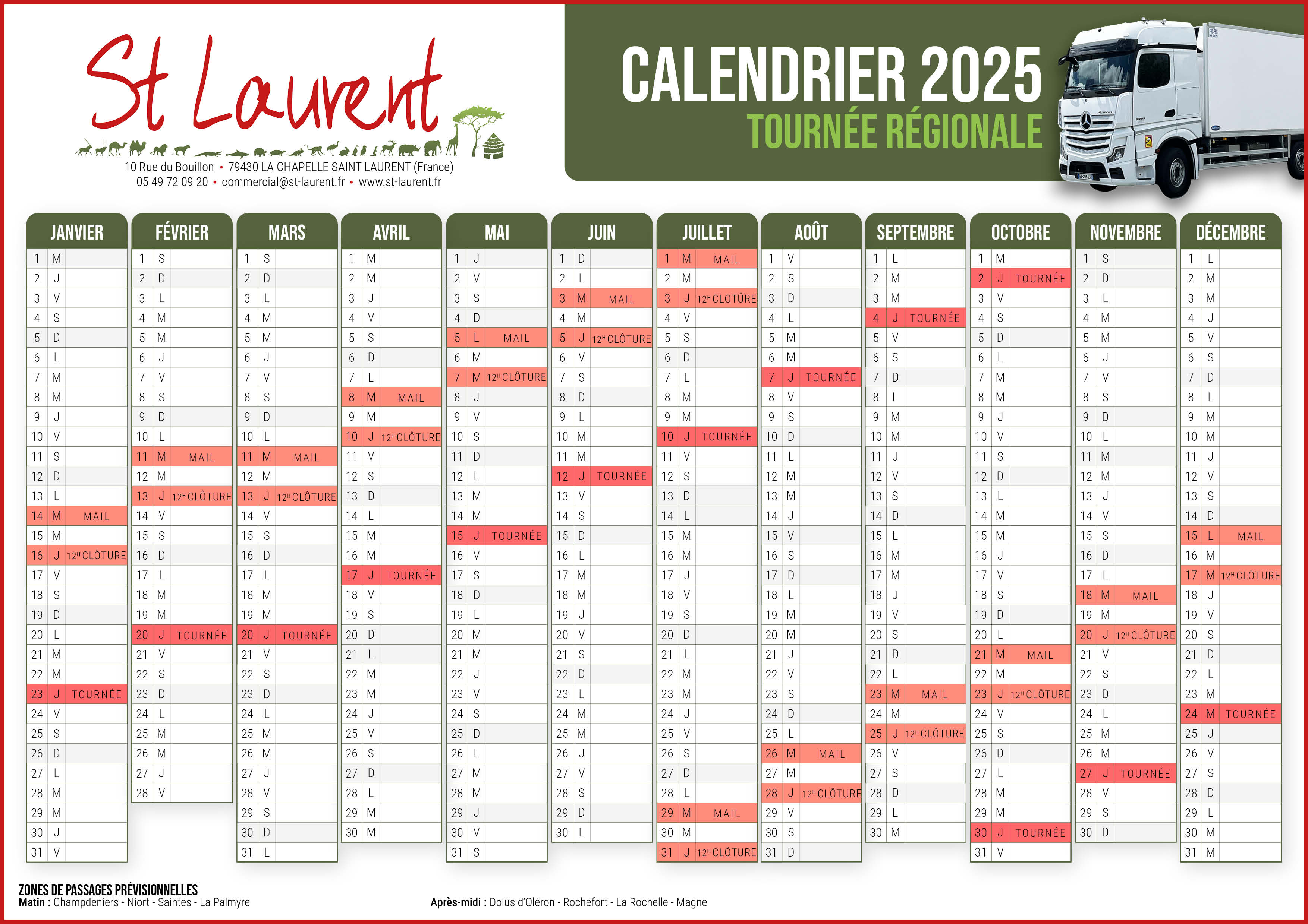 Calendrier tournée Régionale 2025